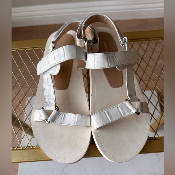 STUART WEITZMAN Vail Croc-effect Leather Slingback Sandals Sz: 8 White - Picture 3 of 9